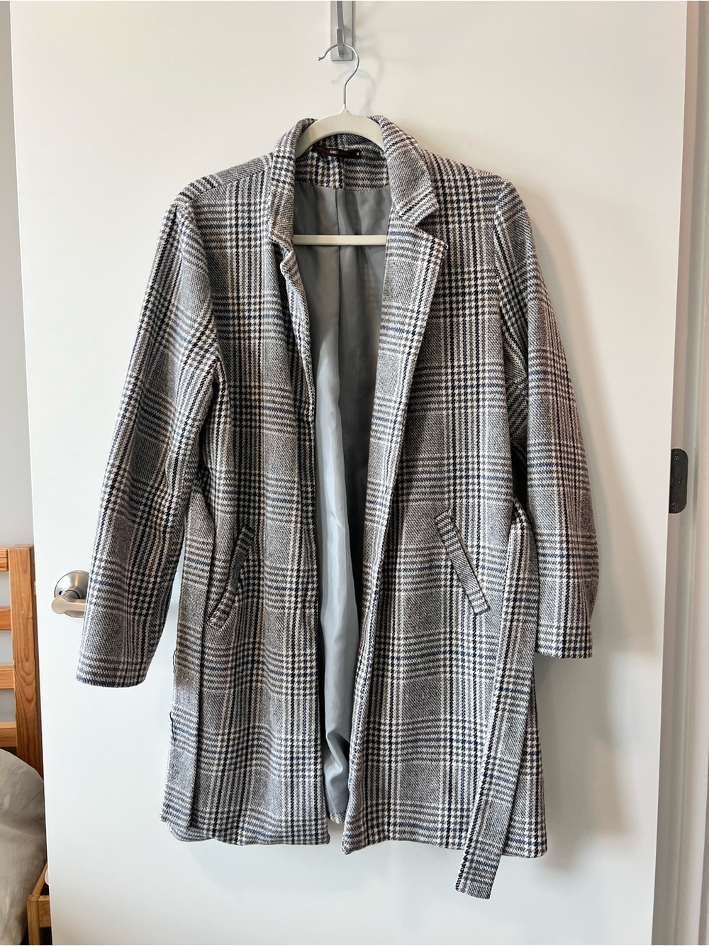 hazel Gray Plaid Long Trench Coat